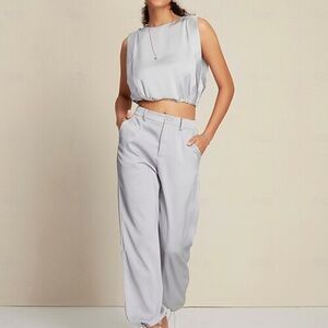 Satin Gray Two Piece Set